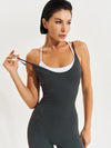 ZASUWA Female U Collar Cross Back Elastic Tight Jumpsuits