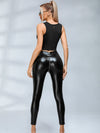 🖤ZASUWA Female Faux Leather Zipper Buttons Pocket Leggings