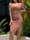 ZASUWA Female Solid Color Cross Back Hollow Out Split Dress