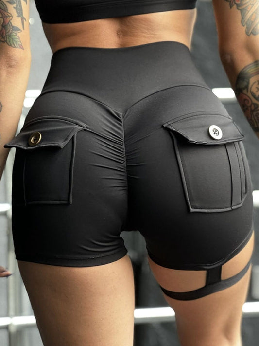 ZASUWA Female Unique Cut Out Pocket Scrunch Bum Spandex Gym Booty Cargo Shorts