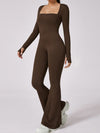 ZASUWA Female Flare Square Collar Long Sleeves Jumpsuit