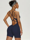 ZASUWA Female Cross Back U Collar Elastic Tight Short Romper