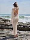 ZASUWA Female Sexy Fishnet Hollow Out Flower V-neck Swimwear Cover Dress Without Bikini
