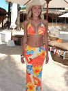 ZASUWA Female Sexy Backless Flowers Print Mesh 3-Pieces Bikini Set