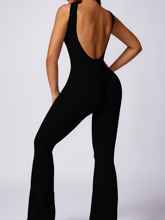 ZASUWA Female Backless Elastic Tight Scrunch Bum Flare Jumpsuit