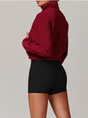 ZASUWA Female Fleece Stand Up Collar Zipper Cropped Hoodie
