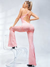 ZASUWA Female Sexy Leopard Print Hollow Out Cross Back Deep V Back Jumpsuit