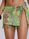 ZASUWA Female Sexy Flower Sequin Tassel Mesh 3-Pieces Lace-up Bikini Set