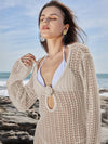 ZASUWA Female Sexy Fishnet Hollow Out Flower V-neck Swimwear Cover Dress Without Bikini