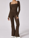 ZASUWA Female Flare Square Collar Long Sleeves Jumpsuit