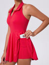 ZASUWA Female Stand up collar Backless 2 in1 Pocket Short Dress