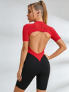 Contrast Color Backless Stitch Zipper Short Romper