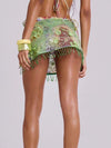 ZASUWA Female Sexy Flower Sequin Tassel Mesh 3-Pieces Lace-up Bikini Set