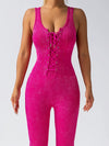 ZASUWA Female Denim Lace-up Ribbed Jumpsuit