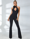 🖤ZASUWA Female Unique Flower Cutout Backless Flare Jumpsuits