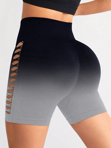 ZASUWA Female Ombre Cutout Scrunch Bum Spandex Gym Booty Shorts