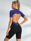Contrast Color Backless Stitch Zipper Short Romper