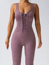 ZASUWA Female Denim Lace-up Ribbed Jumpsuit