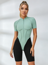 Contrast Color Backless Stitch Zipper Short Romper