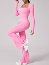 ZASUWA Female Flare Square Collar Long Sleeves Jumpsuit