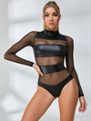 Mesh PU Faux Leather Bodysuits