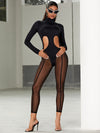 ❤ZASUWA Female Unique Cutout Super Mesh Zipper Booty Jumpsuit