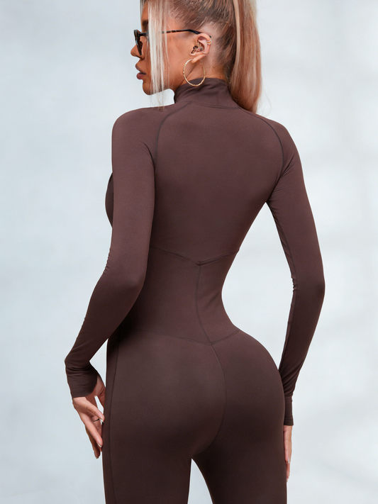 ZASUWA Female Zipper Stand Collar Long-Sleeved Jumpsuit