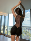 Sexy Sheer Mesh Back Deep V Back Scrunch Bum Zipper Jumpsuit