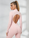 Sexy Backless Zipper Contrast Color Stripes Jumpsuit