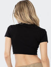 ZASUWA Female Sexy Solid Color Round Neck Hollow Out Short Sleeves