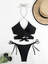 ZASUWA Female Halter Sexy Shining Stripes Bikini Set