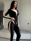 ZASUWA Female Sexy Contrast Color Sheer Mesh Jumpsuit