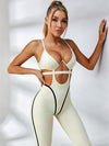 Cutout Ribbed Active Jumpsuit With Contrast Piping