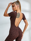 ZASUWA Female Leopard Print Backless Jumpsuit