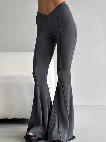 ZASUWA Female V-shaped Waist Stripes Splicing Casual Loose Flare Leggings