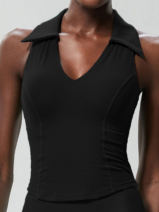 ZASUWA Female Solid Color V-neck Ribbed Quick Dry Tank