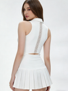 Solid Color Stand Up Collar Lace Hollow Out Tennis Dress