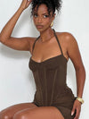 ZASUWA Female Elastic Tight Halter Backless Short Tracksuit