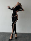 ZASUWA Female Sexy Contrast Color Sheer Mesh Jumpsuit