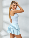 Zip-Up Crop Top & Double-Layered Pleated Skort Active Set
