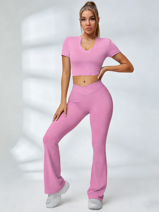 ZASUWA Female Solid Color V-shaped Waist Flare Elastic Tight Tracksuit