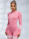 Sexy Contrast Color Stripes Zipper Jumpsuit