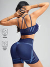 ZASUWA Female Fishnet Stripes Backless Stitch Elastic Tight Short Tracksuit