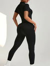 ZASUWA Female Buttons Solid Color Stand Up Collar Deep V Back Jumpsuit