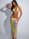 ZASUWA Female Unique Glossy Mesh Flower Print with Metal Ring 3-Pieces Bikini Set