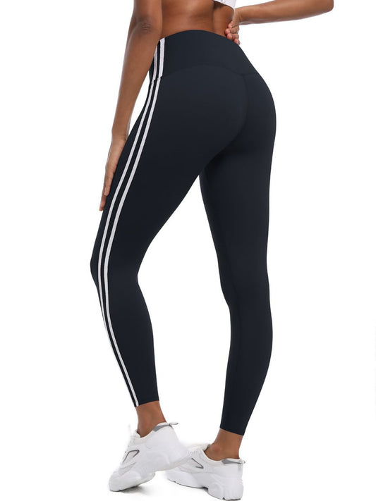 ZASUWA Female High-waisted Stripe Hip-lift Elastic Tight Leggings