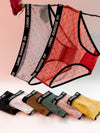 Sexy Wave Point Mesh Contrast Color Panties