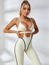 Cutout Ribbed Active Jumpsuit With Contrast Piping