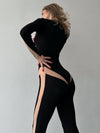 ZASUWA Female Sexy Contrast Color Sheer Mesh Jumpsuit