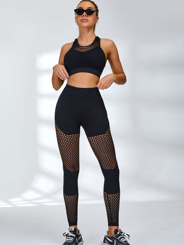 Nahtlose Leggings mit Netz-Spleißung und Scrunch-Butt